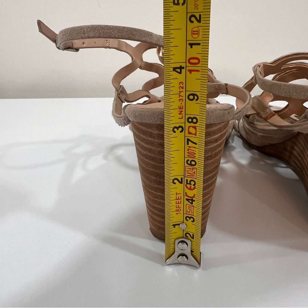 Steve Madden Christina Beige Cut Out Wedge Sandals Leather Ankle Strap, 9 - Picture 6 of 10